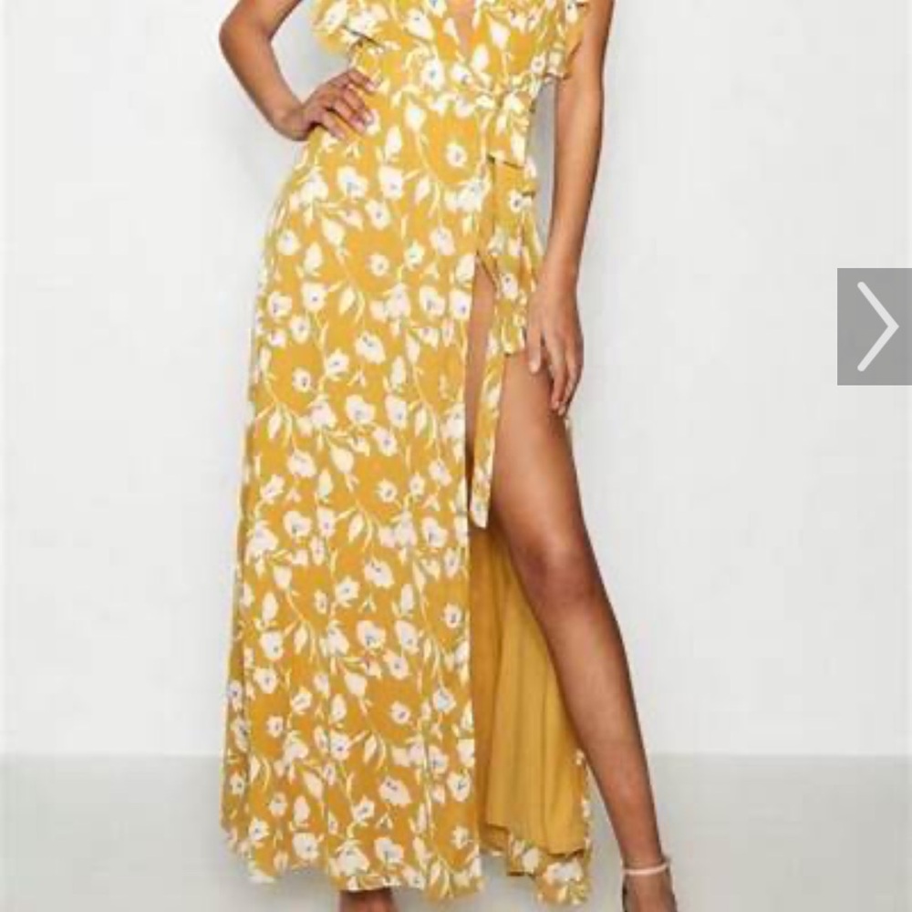 NEW Boohoo Yellow Maxi Wrap Dress with Ruffles - Picture 5 of 12